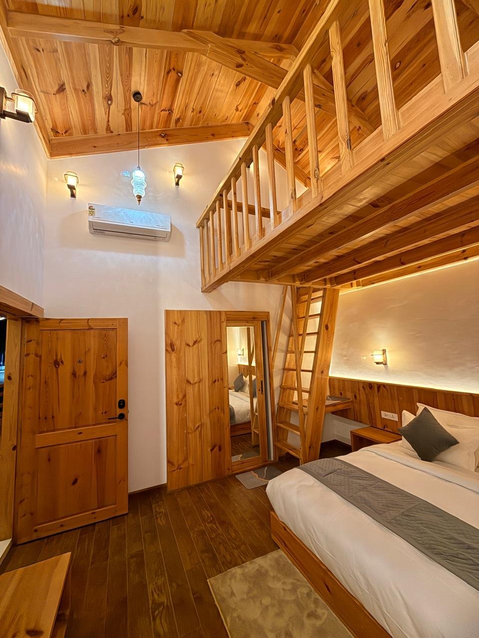 Sunset view from Pear Meadows duplex room in Kashmir